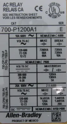 ALLEN BRADLEY 700-P1200A1 CONTROL RELAY SER.E 700P1200A1 (NEW SURPLUS)