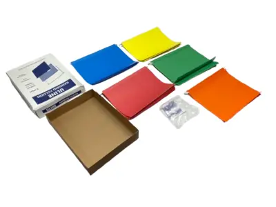 USED ULINE HANGING FILE LETTER FOLDERS, RED, BLU, YLW, GRN & ORG BOX OF 25