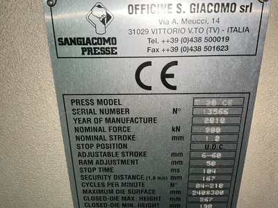 Used 2010 SANGIACOMO PRESSE T 20 CE Gap Frame (OBS) Presses Ohio US | HGR 24 #1561841