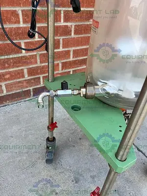 USED CHEMGLASS 20 LITER JACKETED GLASS REACTOR W/ CHEMGLASS OVERHEAD STIRRER