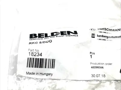 RKC 5/DUO,18234 | Belden RKC 5/DUO Field Wireable Connector M12 Female 18234 - New – Open box