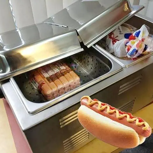 Hot dog steamer with bun warmer and hinged top lid