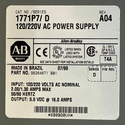 USED Allen-Bradley 1771-P7 Ser D Rev A04
