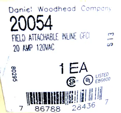 NEW WOODHEAD CO. 20054 ATTACHABLE INLINE GFCI 20AMP 120VAC