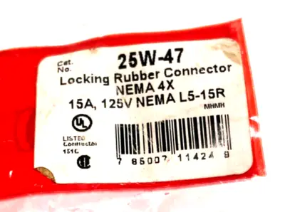 NEW LEGRAND PASS & SEYMOUR 25W-47 LOCKING RUBBER CONNECTOR 15A 125V 25W47