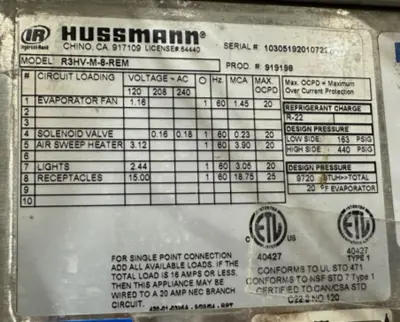 101-0108 Hussmann R3HV-M3 Zone Over Under Remote Case Cooler