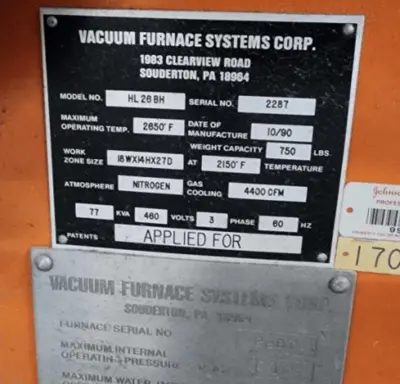 Item# VF439 2 Bar Quenching Vacuum Furnace Systems (2)