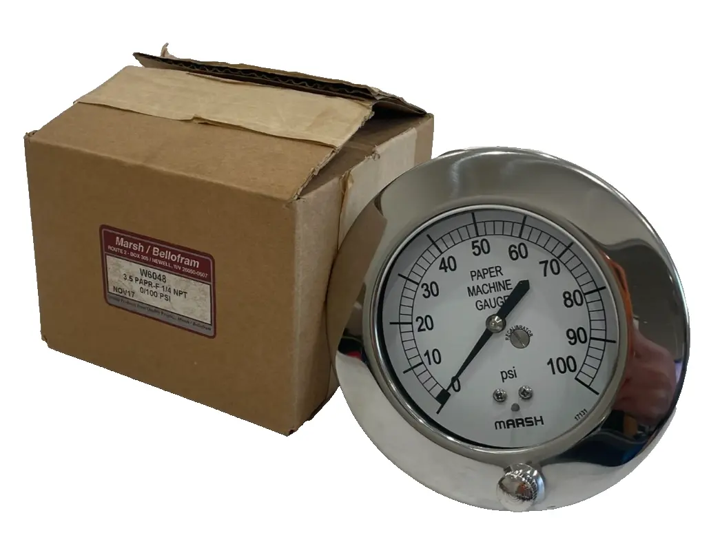 NEW MARSH/BELLOFRAM W6048 GAUGE 3.5 PAPR-F 1/4 NPT 0/100 PSI