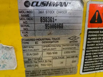 36 VOLT CUSHMAN MODEL 898361 STOCK CHASER/TUGGER CART: YOBRO #24647