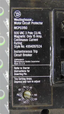 Westinghouse MCP03150 Motor Circuit Protector 15 Amps 600VAC Used