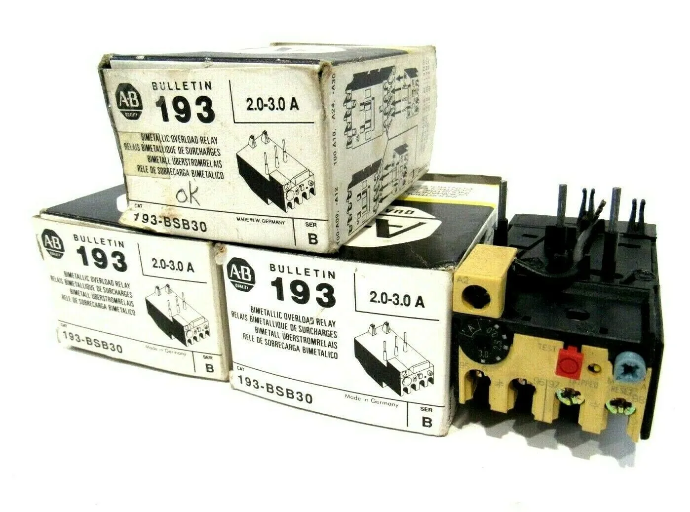 LOT OF 3 NEW ALLEN BRADLEY 193-BSB30 OVERLOAD RELAYS SER.B 193BSB30