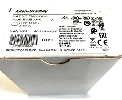 ALLEN BRADLEY 100S-E30EJ04C CONTACTOR SER. A 100SE30EJ04C NEW, SURPLUS