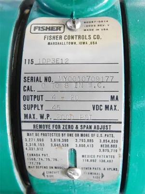 Fisher 1151DP3E12 Pressure Transmitter 2000 PSI Max. 45VDC Supply Used