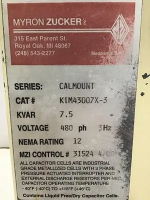 Used MYRON ZUCKER KIM43007X-3 Capacitors Michigan US | Ideal Machinery #1275286