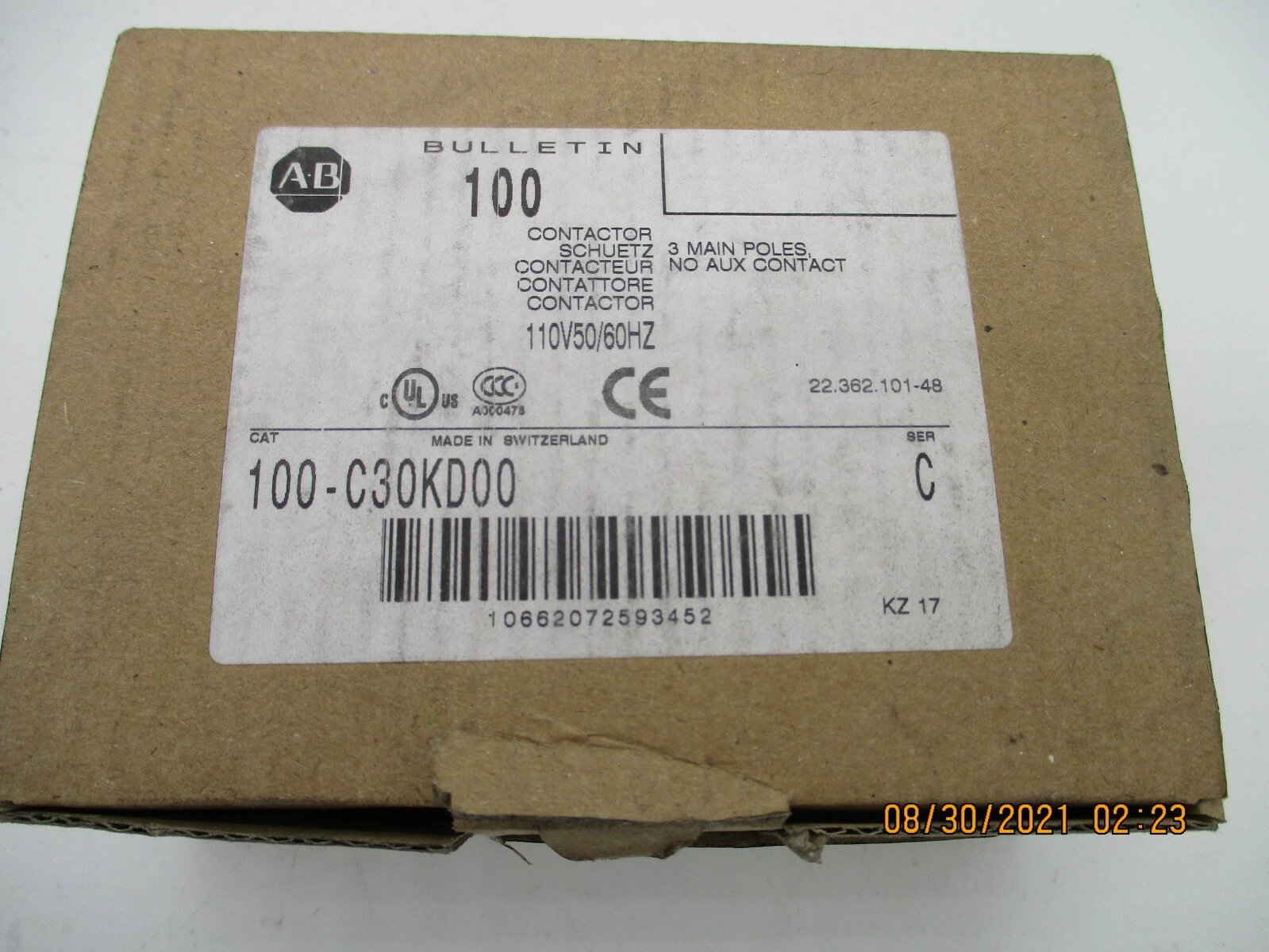 Allen-Bradley 100-C300 00C SER C New 3 Main Poles Contactor