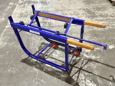 Used WORKSMART STEEL FRAME ROTATING DRUM CRADLE WITH WOODEN HANDLES Misc Industrial Equipment | Maverick Industrial Sales #1109235