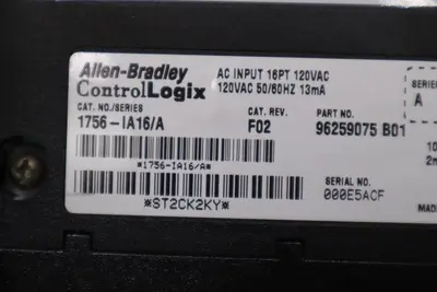 Allen Bradley 1756-IA16 /A INPUT MODULE 16PT 120 VAC 50/60HZ - STOCK GF29A