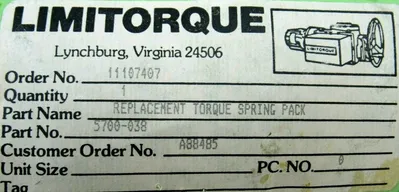 NEW LIMITORQUE 5700-038 TORQUE SPRING PACK 5700038