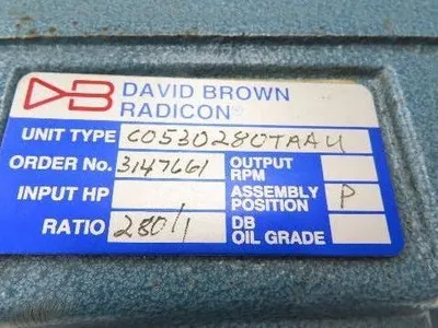 David Brown Radicon 3147661 Helical Gearbox 280:1 Double Reduction 6.25rpm