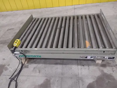 3800 LBS X 60" X 42" SOUTHWORTH MODEL #LS4-36 HYDRAULIC SCISSOR LIFT TABLE WITH ROLLER TOP, 110 VOLT: STOCK #20885
