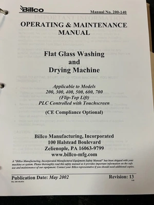 Billco Flat Glass Washing and Drying Machine