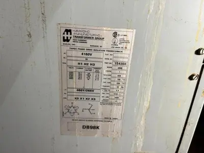550 kVA HPS Hammond 154308 Transformer HV 4160V LV 480/266V ALUMINUM WINDINGS