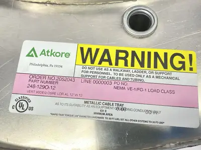 USED ATKORE CABLE TRAY 90 DEGREE OUTSIDE VERTICAL ELBOW 12" RADIUS