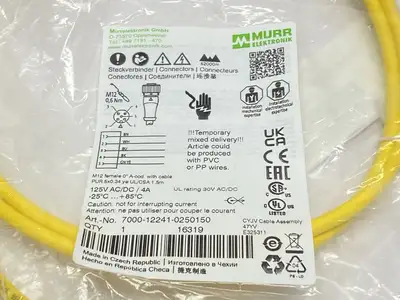 NEW MURR ELEKTRONIK SINGLE ENDED CORDSET FEMALE M12 5-PIN 1.5M