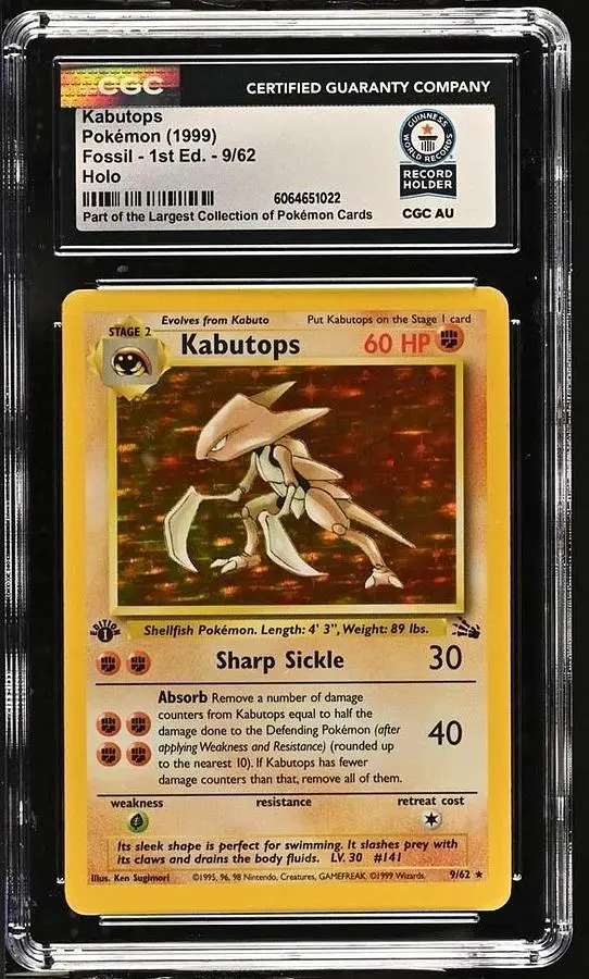 1999 POKEMON FOSSIL 1ST EDITION #9 KABUTOPS-HOLO CGC WORLD RECORD 1/1 ONE OF ONE