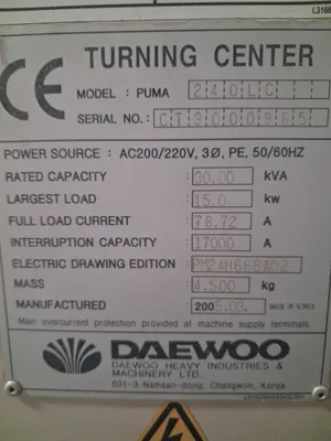 2000 DAEWOO PUMA 240L LATHES, SLANT BED, N/C & CNC | Wheeler Machinery Sales (14)