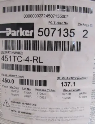 NEW PARKER 451TC-4-RL HYDRAULIC HOSE 1/4" 450 FT 451TC4RL