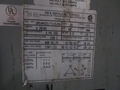 2000 REX MANUFACTURING 14  kva transformer Other Machinery, Transformer | Mark One Machinery (2)