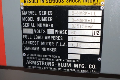 Used 1990 Marvel SERIES 8 Mark II, Tilt Frame, 1" Blade, Vertical Band Saws New Jersey US | Machinery Values #1334032