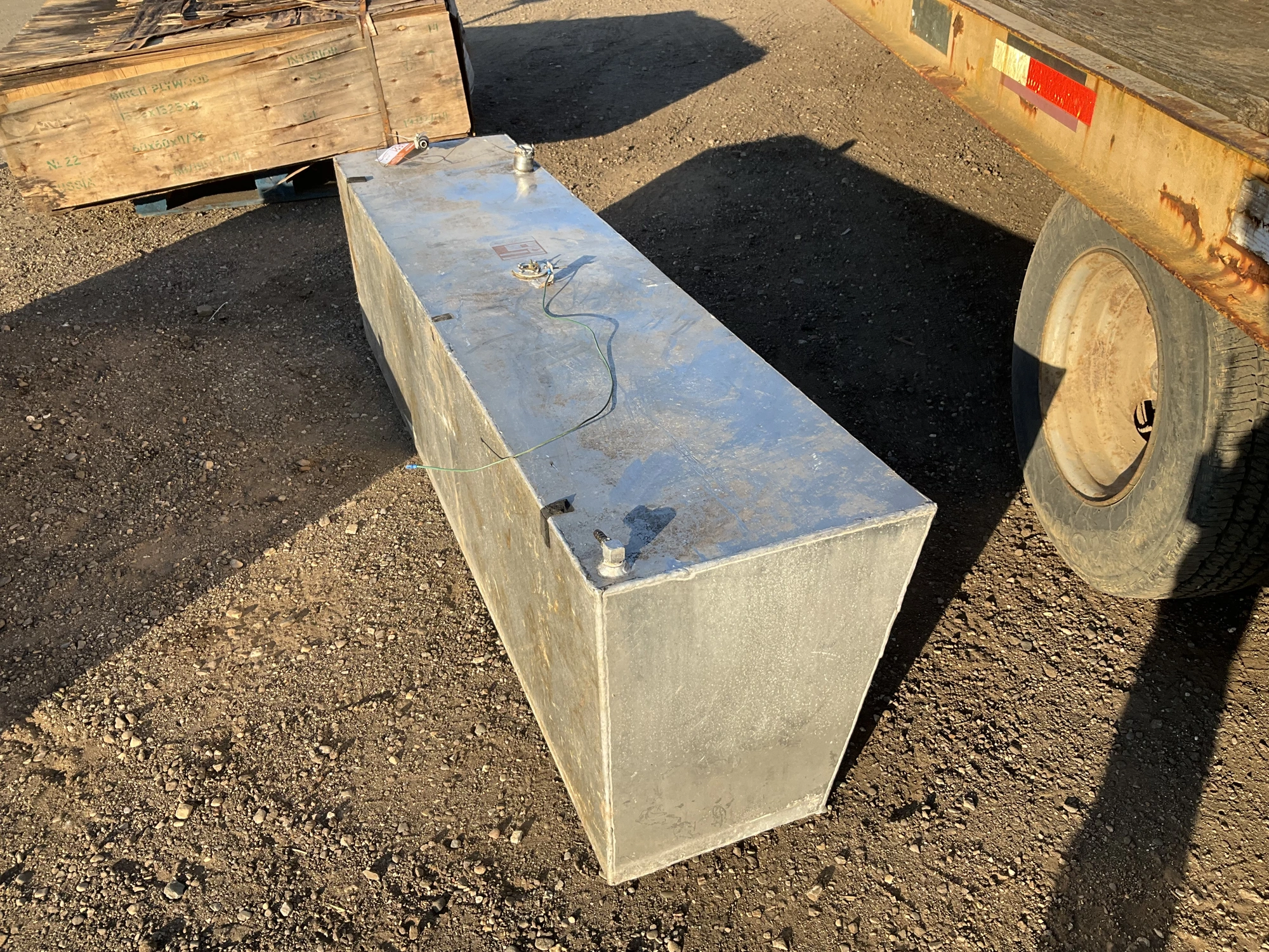 Buechler and Sons 100 gallon aluminum fuel tank, used, approx 74”L x 17-3/4” x 20”T