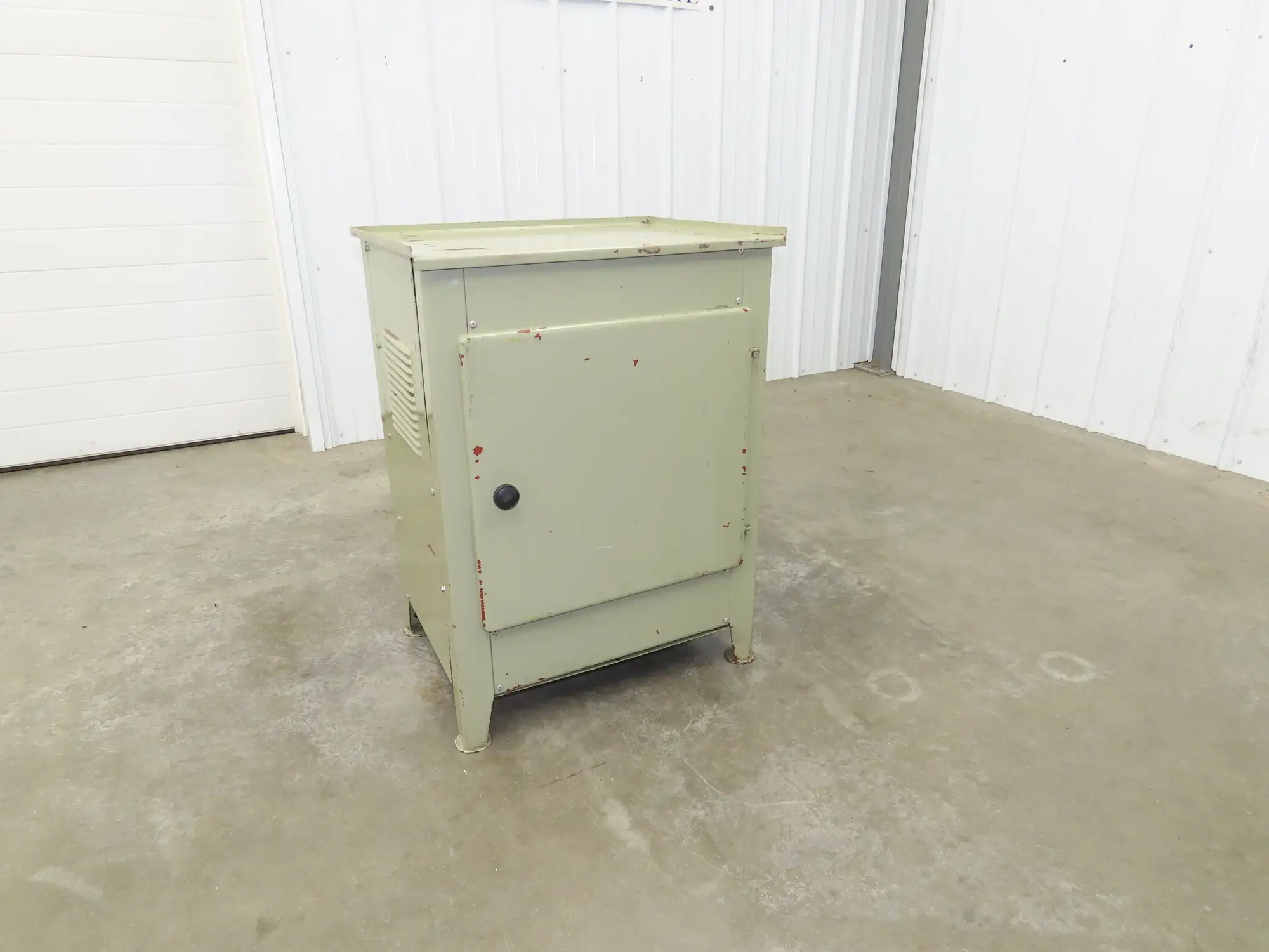 Vintage MCM Olive Green Industrial Metal Cabinet  Side Vents Single Door