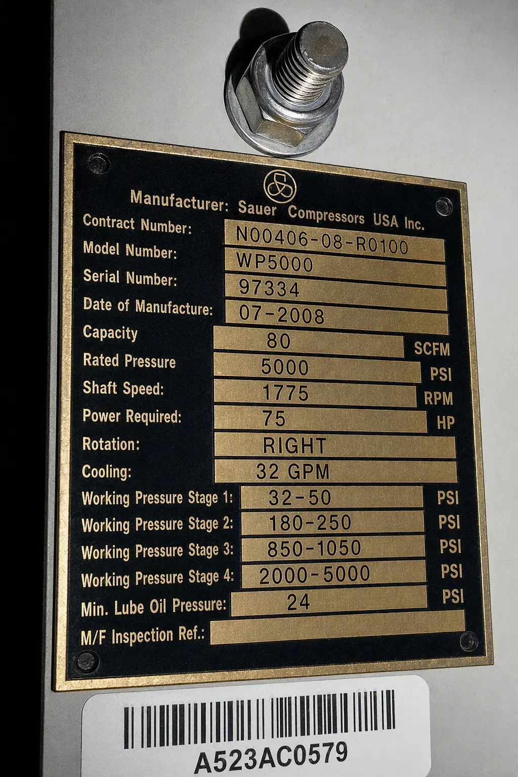 Used SAUER WP5000 High Pressure Air Compressors Washington US | Alpha HPAC #1285509