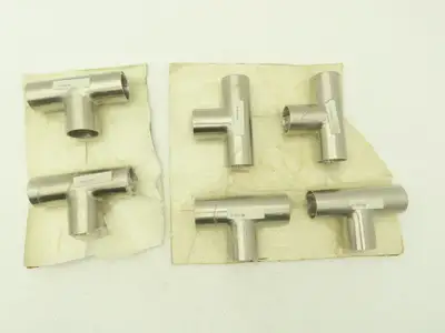1-1/2" OD Butt Weld Vacuum Tee Stainless Steel Satin Finish A = 2.25" Lot of 6