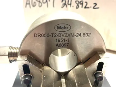 USED MAHR DIMENSIONAIR 2-JET AIR RING GAUGE W/ GUIDE CHUTES & BASE PLATE
