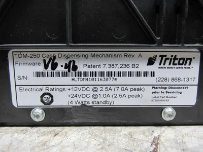 Triton TDM-250 Cash Dispensing Mechanism W/V6-46 Firmware