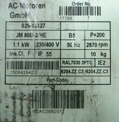 NEW AC-MOTOREN JM80B-2/HE MOTOR 265/460V JM80B2HE 029-15127
