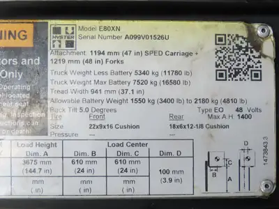 Parker ACP04AD008R57H Forklift Hydraulic Accumulator 900 PSI Off Hyster E80XN