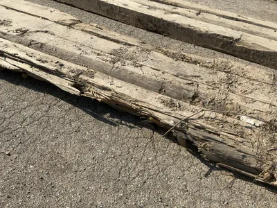 (2) Used Wood Crane Mats, approx. 18’ long, 40” and 47” widths, approx. 8” thick, showing wear