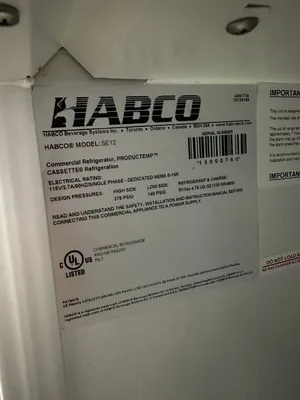 174-0214 Habco SE-12 Single Glass Door Self Contained Cooler