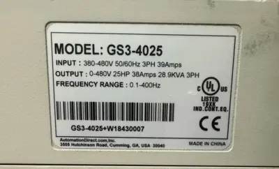 Automation Direct GS3-4025+W18430007 3PH 39 Amp. 480V 25 HP (BIN2.2.4)