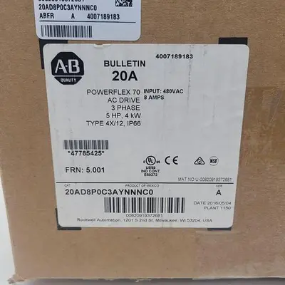 New | in-Stock ALLEN-BRADLEY ALLEN-BRADLEY BULLETIN 20A POWERFLEX 70 AC DRIVE 20AD8P0C3AYNNNC0 SER.A Variable Speed Drives | ND Industrial Surplus #1212138