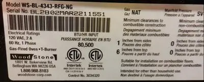 USED WOODSTONE  GAS STONE OVEN WS-BL-4343-RFG-N6