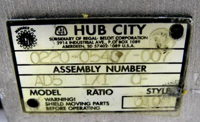 NEW REGAL BELOIT HUB CITY 0220-05407-007 GEAR REDUCER 022005407007