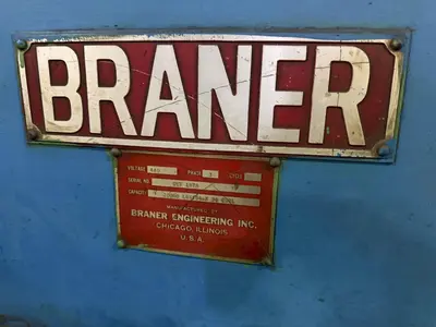 20,000 LBS X 54" X 36" BRANER HYDRAULIC COIL CAR UPENDER WITH POWER FEED CONVEYOR: YOBRO #25238