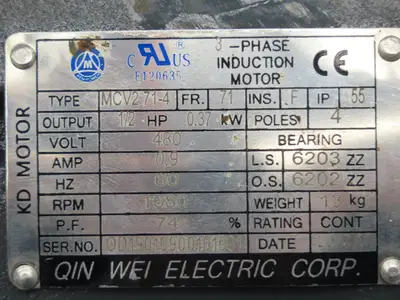 Qin Wei Electric MCV271-4 AC Motor 1/2Hp 1680rpm 480V 3PH IEC71