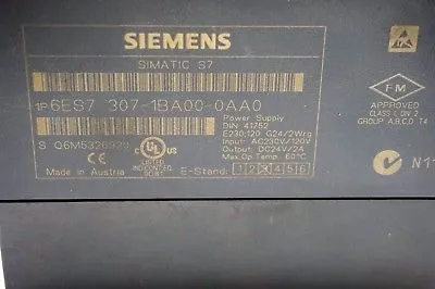 USED SIEMENS 6ES7-307-1BA00-0AA0 POWER SUPPLY 6ES73071BA000AA0